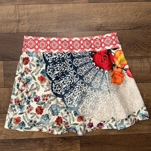 Johnny Was Multicolor Floral Mini Skirt - Navy, Red, Orange, White